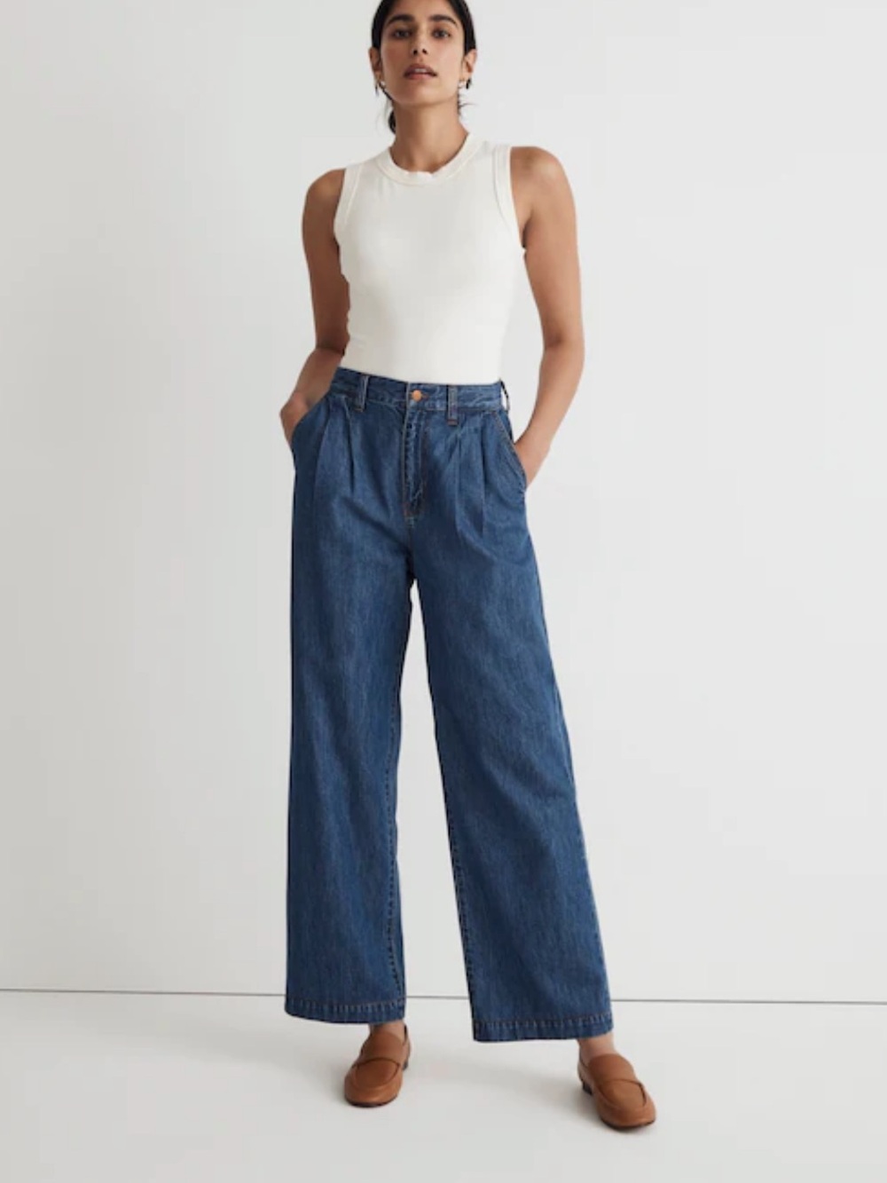 Madewell baggy straight leg jeans pleated Harlow wide leg size 30 cotton blend